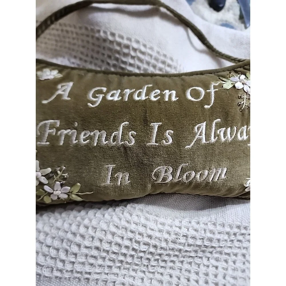 A Garden Of Friends Is Always In Bloom Decorative Hanging Velvet  Pillow  Ribbon